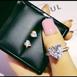 Sterling silver Heart Ring & Earring Set Size 9